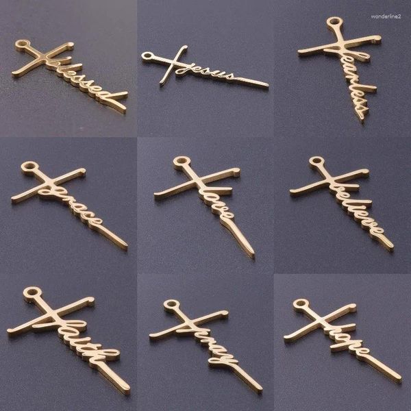 Collares colgantes 6 unids/lote palabras inspiradoras de acero inoxidable fe amor creer encantos diy letra tallada Jesús orar esperanza accesorios de joyería