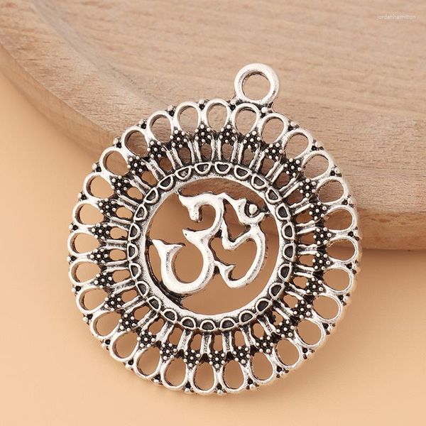 Pendant Necklaces 6 pièces/lot tibétain argent filigrane AUM Yoga fleur charmes pendentifs pour collier à faire soi-même fabrication de bijoux résultats accessoires