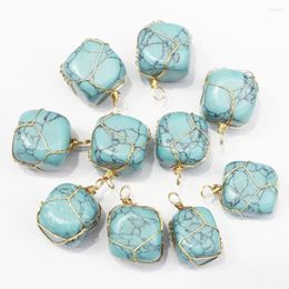 Pendentif Colliers 6 pcs/lot Turquoise Pierre Pendentifs Enroulement Doré Irrégulier Charmes DIY Mode Bijoux Accessoires