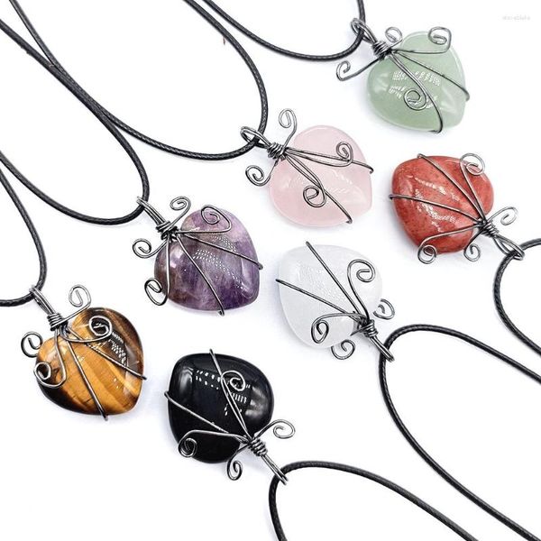 Pendentif Colliers 6pcs / lot Fil Wrap Coeur Pierre Naturelle Cristal Pendentifs Énergie Guérison Collier En Vrac Article En Gros Pour Les Petites Entreprises