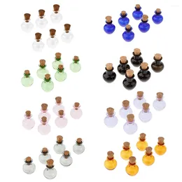 Pendentif Colliers 6pcs Mini conteneurs en verre Message Flacons Bouchon en bois Souhaitant Bouteille Pots Ornements Décor à la maison