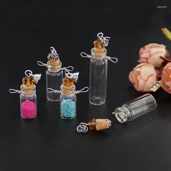 Collares colgantes 6 unids mini botellas de corcho de vidrio colgantes de bricolaje tapón de almacenamiento vial frascos de muestra vacíos deseando botella joyería encontrar