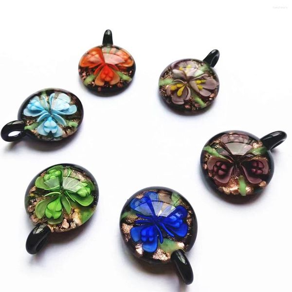 Pendentif Colliers 6 pièces pendentifs en verre de Murano pour femmes 30 30MM belle fleur ronde goutte d'eau bijoux faits à la main ajustement collier cadeaux