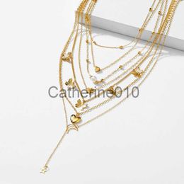 Hangende kettingen 6pcs ketting eenvoudig temperament mooie vlinderster maan populaire dame ketting set voor vrouwen sieraden Europese en Amerikaanse J230817