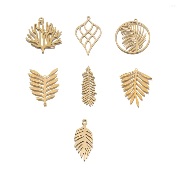 Pendentif Colliers 6pcs Laiton Brut Grand Filigrane Arbre Feuille Plume Charmes Ronds Pour Collier De Bricolage Bijoux Fabrication Accessoires