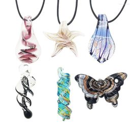 Hanger kettingen 6pcs spiraalvormige murano glazen lampwerk ketting voor dames sterren zeester vlinder water druppels sieraden