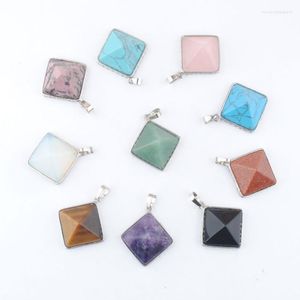 Pendentif Colliers 6 Pcs En Gros Pierres Naturelles Pyramide Pendentifs Carré Reiki Violet Cristal Opale Aventurine Turquoise Pour La Fabrication De Bijoux