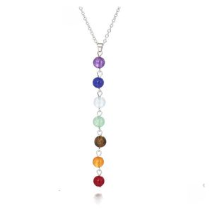 Hangende kettingen 7 chakra kralen ketting met echte stenen mala y-vormige ketens voor vrouwen reiki genezende energie yoga sieraden druppel dh6jn