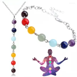 Hangende kettingen 7 chakra edelsteen stenen kralen ketting armband ingesteld voor vrouwen yoga genezende balancing choker bijoux femme sieraden