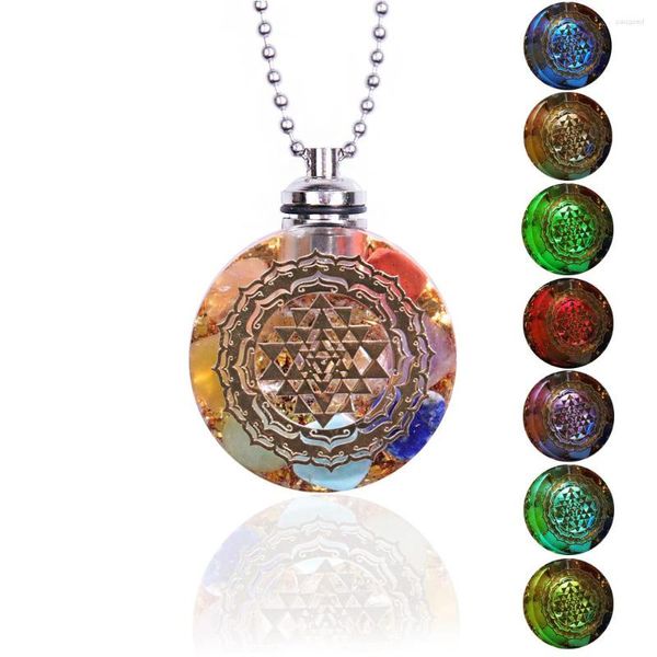 Collares colgantes 7 chakra gemstone reiki curación collar de cristal luz led para equilibrio joyería interna