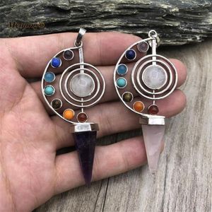 Hanger Kettingen 7 Chakra Healing Crystal Amulet Ketting Hangers Natuurlijke Stenen Rozenkwarts Slinger MY220634Pendant312q