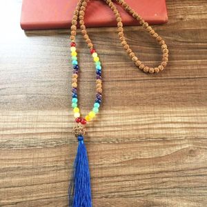 Collares pendientes 7 Chakra Piedra natural Mala Beads 108 Collar Rudraksha Oración Borla bohemia Bodhi