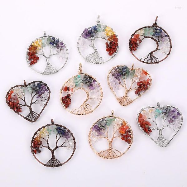 Pendentif Colliers 7 Chakra Pierre Naturelle Arbre De Vie Pendentifs Femmes Guérison Charmes Cristal DIY Collier Reiki Pendule Fabrication De Bijoux 5CM