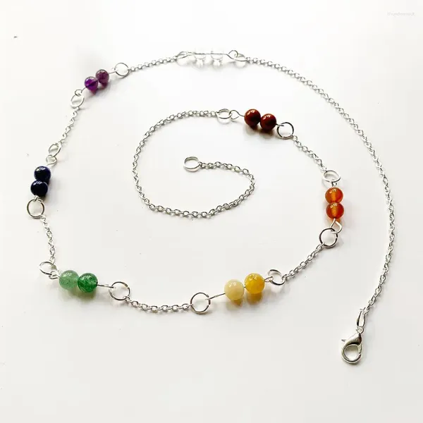 Collares colgantes 7 Collar de chakra Cadena de metal larga Color plateado Hecho a mano Cuentas de 6 mm Reiki Piedras curativas 65 cm 1 unid Dropship al por mayor