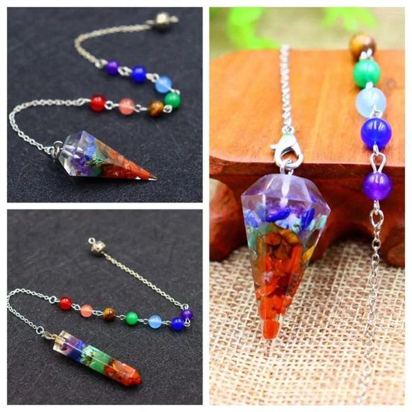 Collares colgantes 7 Chakra Orgonita Piedra natural Reiki Péndulo Cristales curativos Amuleto Joyería de moda Cadena de metal Regalos hechos a mano