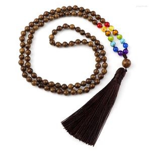 Hanger Kettingen 7 Chakra's Reiki Lange Ketting Voor Mannen Vrouwen Handgemaakte Geknoopte Houten Kralen 108 Mala Rozenkrans Kwastje Gebed Boeddha Sieraden