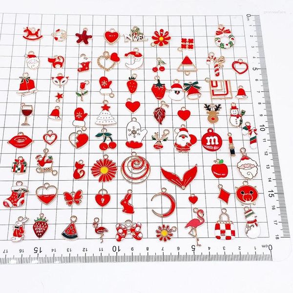 Pendentif Colliers 73 pcs/lot couleur rouge queue de baleine père noël fleur huile émail bricolage charmes pour sac boucle d'oreille collier fabrication de bijoux à la main