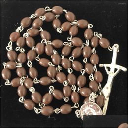 Colliers pendentifs 8 6 mm Sier Placing Placing Plat Brown Glass Rosary Pape mignon pour Italie Market Drop Livrot Dhf6r