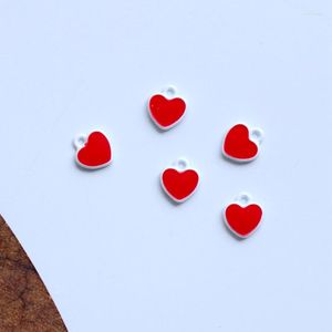 Collares colgantes 8 9MM 50 unids/pack forma de corazón rojo Color blanco plateado aleación acristalamiento colgantes joyería encantos