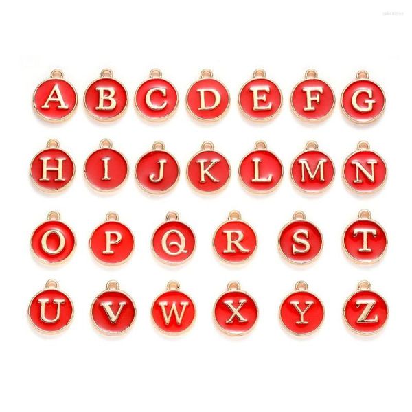 Pendentif Colliers 8 Couleurs 52pcs 2 Ensembles A-Z Initiale Émail Alliage Rond Anglais Lettres Charmes 12 15mm Goutte D'huile Alphabet Bracelet Pendentifs