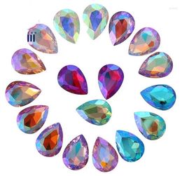 Pendentif Colliers 80pcs / 20pcs Couleurs mélangées AB pointu Teardrops Pierres de verre fantaisie (différentes tailles)