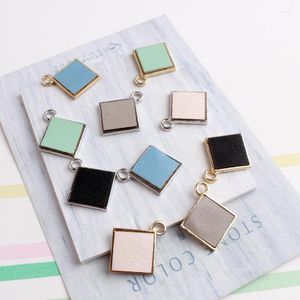 Pendentif Colliers 80PCs À La Mode DIY Bijoux Charmes Argent Or Couleur Plaqué Pu Cuir Pavé Carré Flottant Charme Artisanat Fit Bracelet Décor