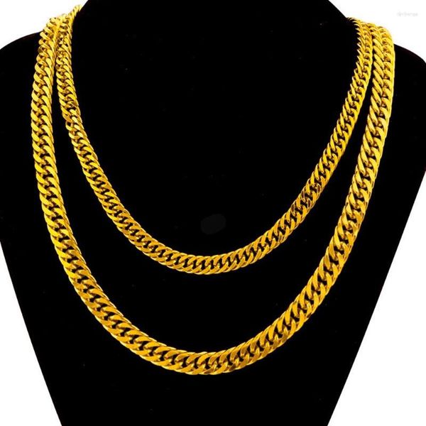 Pendentif Colliers 8mm / 10mm Hommes Collier Chaîne Solide 18k Or Jaune Rempli Classique Double Curb Clavicule Collier Bijoux 60cm Long Hip Hop