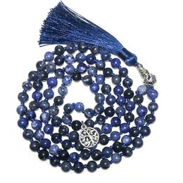 Colliers pendentifs 8mm veines bleues Lapis Lazuli noué à la main Japamala collier méditation Yoga esprit bijoux tibétains 108 Mala chapelet gland perles 231207