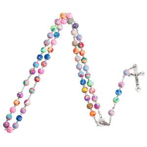 Pendentif Colliers 8mm Coloré Polymère Argile Perles Rosaire Croix Collier Vierge Marie Centres De Table Chrétien Catholique Religieux BijouxPendentif