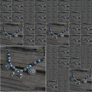 Colliers pendants 8 mm lapis lazi et ite perles collier bijoux ethnique slave pour femmes Lunitsa Slaves Luna Drop Livrot Pendants Dhrq4