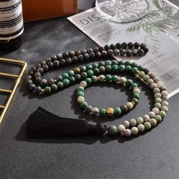 Colliers pendants 8 mm Natural African Turquoise Labradorite Lucky Jade Collier Bijoux de bijoux 108 Méditation de mala prière Rosa1972774