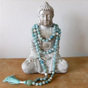 Hanger Kettingen 8mm Natuurlijke Blauwe Zee Steen Geknoopt Ketting Aderen Chakas Yoga Pols 108 Kwastje Mala Gebed Sieraden voor Vrouwen Of