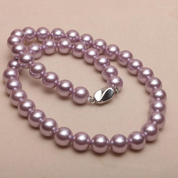 Colliers pendentifs 8mm collier de perles de coquille de mer naturelle femme est ronde forte lumière pour envoyer cadeau mère petite amie