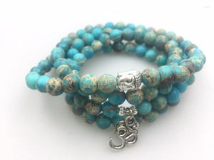 Collares pendientes 8MM Piedra natural Azul Regalite Collar Mala Beads 108 Reiki Rosario Oración Elefante Yoga Buda