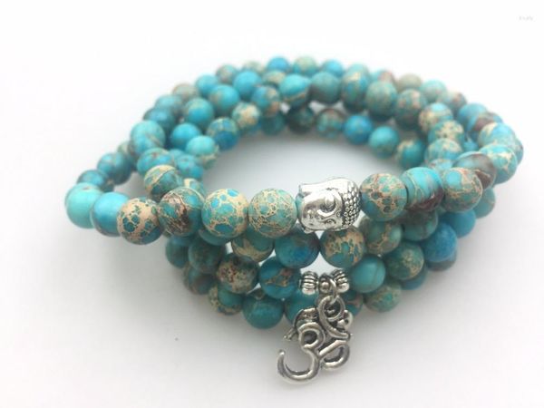 Collares pendientes 8MM Piedra natural Azul Regalite Collar Mala Beads 108 Reiki Rosario Oración Elefante Yoga Buda