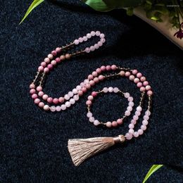 Pendentif Colliers 8mm Rhododenite Rose Quartz Perlé 108 Mala Collier Méditation Yoga Prière Japamala Costume Gland pour les femmes Drop de Dhjyy