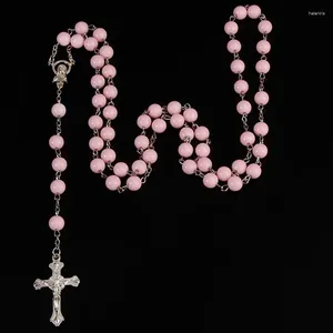 Pendentif Colliers 8mm Rosaire Catholique Collier Lady Bijoux Croix Rose Halloween Cadeau Fille