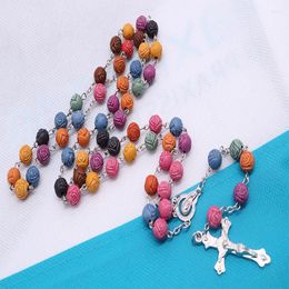 Collares pendientes Collar de rosario de cristal con cuentas de rosa de 8 mm Collar clásico de oración católica de St. Regalo