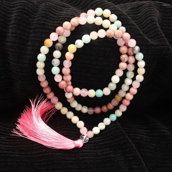 Pendentif Colliers 8mm Rose Quartz Amazonite Perles Collier Coeur Paisible Calmant Mala 108 Bijoux Bracelet Naturel Femmes