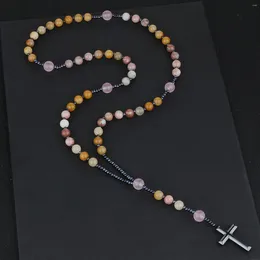 Pendentif Colliers 8mm Rose Quartz Mala Labradorite Naturel Jaune Coton Pierre Christ Rosaire Hématite Croix Chapelet Bijoux