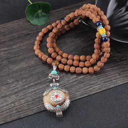 Pendentif Colliers 8mm Rudraksha Perle Collier Éléphant Dzi Eye Main Népal Bouddhisme Tibétain Yoga Guérison Mala Bijoux