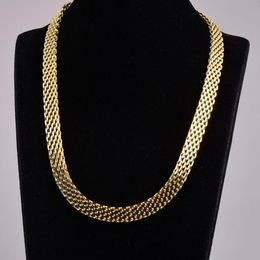 Collares colgantes Collar de cadena de cuello ancho de 8 mm Joyería de mujer Diseño de tejido Clavícula 18k Oro amarillo lleno Accesorios planos para dama 35 6 cm Lon