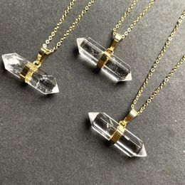 Pendentif Colliers 8mm x 32mm Rock Quartz Double Terminé Point Gemstone Natural Points Crystal Healing Energy Charms Collier 18 pouces