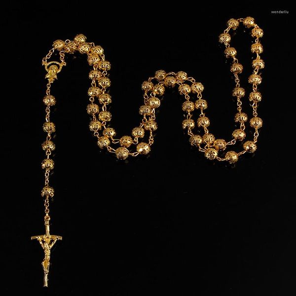 Colliers pendentifs Collier chapelet en or jaune 8 mm. Étoile Maria croix du Christ jésus Christ chaîne cadeau bijoux en gros