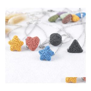 Collares pendientes 9 colores / lotes Lava Rock Triangle Star Heart Fish Drop Shape Beads Essential Oil Difusor Stone para mujer Moda De Dhn3U