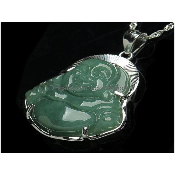 Colliers de pendentif 925 pur sierencrusted Jade Bouddha naturel a.Chyle Muile Emerald Male Femmes 233W4270949 Drop Livraison Jewelry Pendan DH6SJ