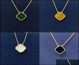Pendant Necklaces 925 Sier bijoux pendentifs 18K chanceux trèfle à quatre feuilles collier Van femme Rose or feuille classique mode naturel S8136252