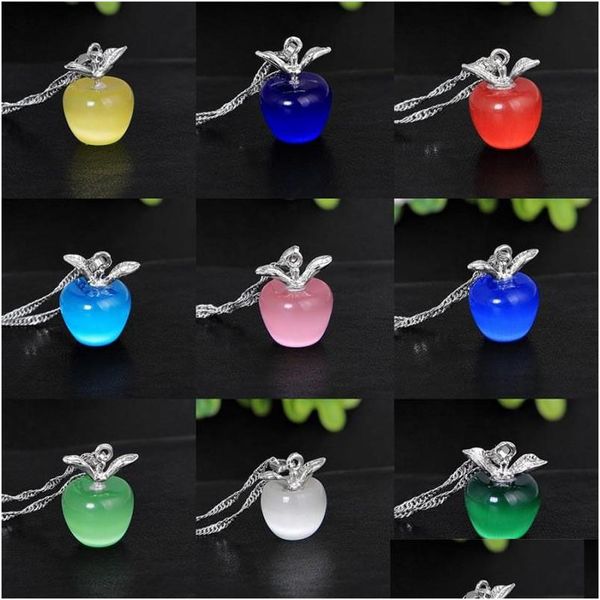 Pendentif Colliers 925 Sier Plaqué Or Blanc Cat Eye Apple Collier Femme Clavicule Chaîne Cristal Bijoux Accessoires Drop Delivery P Dhbpi