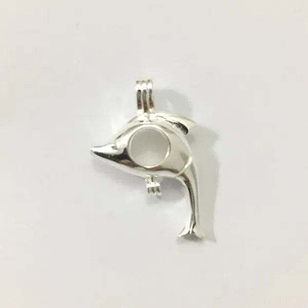 Pendentif Colliers 925 Argent 20 27mm Unique Dolphin Design Style Perle Perle Médaillon Cage Peut Ouvrir Sterling Montage Fit 8mm