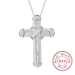 Hangende kettingen 925 zilveren prachtige Bijbel Jezus ketting voor vrouwen mannen kruisbeeld charme gesimuleerde platina diamanten sieraden N028 230506